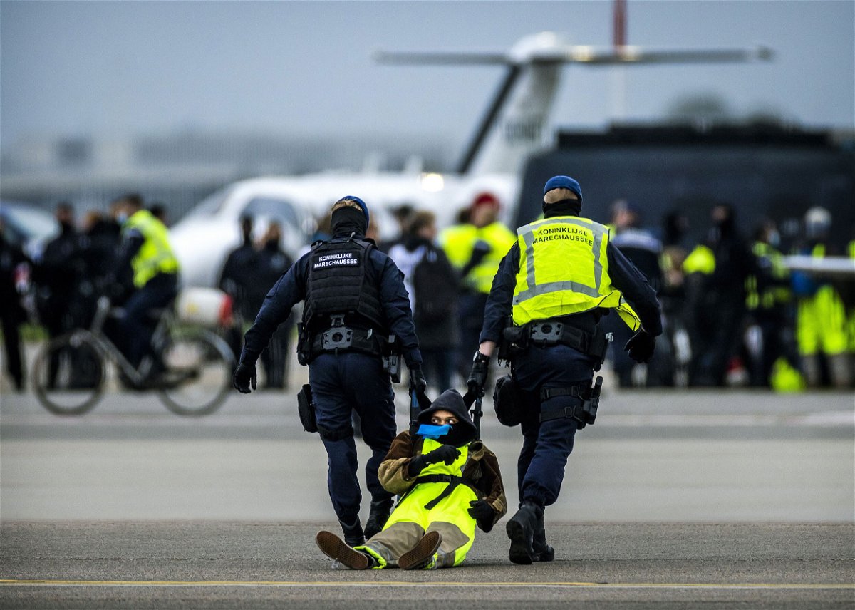 <i>Remko De Waal/ANP/AFP/Getty Images</i><br/>Hundreds of climate protesters staged a huge scale demonstration and blocked a runway at Schiphol airport in the Netherlands.