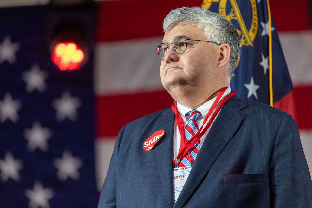 <i>Nathan Posner/Shutterstock</i><br/>Among the most prominent of the fake electors is Georgia Republican Party chairman David Shafer - pictured here after winning re-election at the Georgia GOP State Convention on June 5
