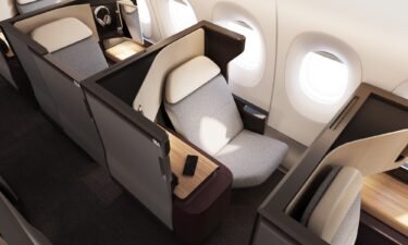 The business class cabin features a 25-inch wide chair that can be reclined into a two-meter-long bed.