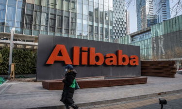 Signage at the Alibaba Group Holding Ltd. offices is pictured here in Beijing