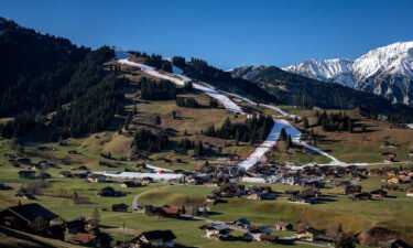 A snowless slope in the Swiss alpine resort of Adelboden. Due to the lack of snow