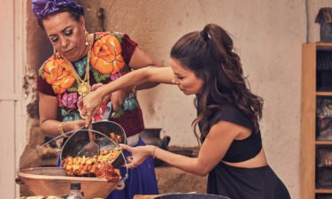 Eva Longoria helps a member of the Muxe community prepare Zapotecan cuisine in Oaxaca