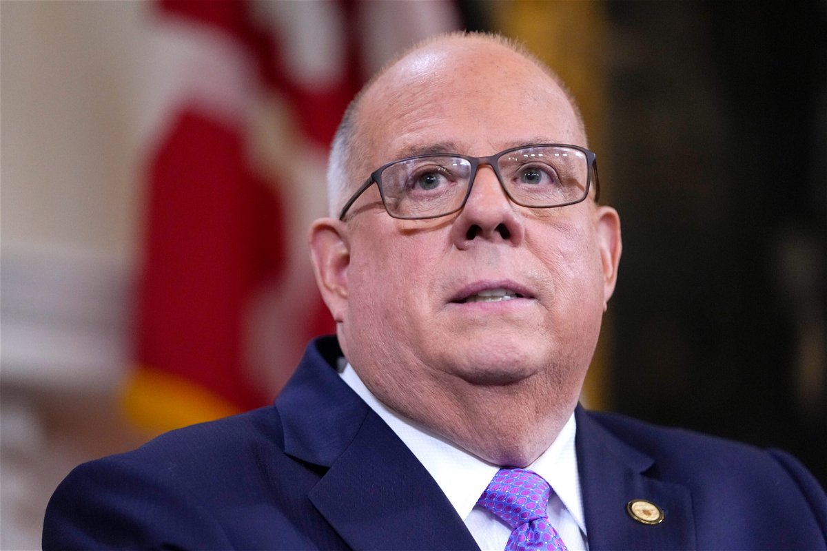 <i>Julio Cortez/AP</i><br/>Larry Hogan addresses supporters after giving his farewell speech at the Maryland State House in Annapolis on January 10