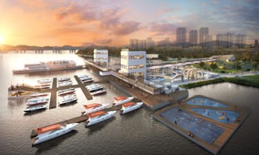 A rendering provided by the Seoul City Government shows the concept for a floating swimming pool on the Han River.