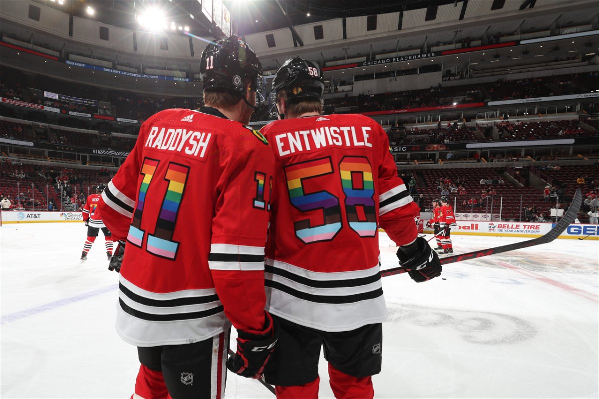<i>Chase Agnello-Dean/NHLI/Getty Images</i><br/>The Chicago Blackhawks will not be wearing Pride warmup jerseys this Sunday because of security concerns involving Russian players