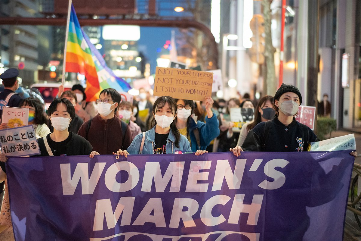 <i>Nicholas Takahashi/Bloomberg/Getty Images</i><br/>Demonstrators during a Women's Day march in Tokyo
