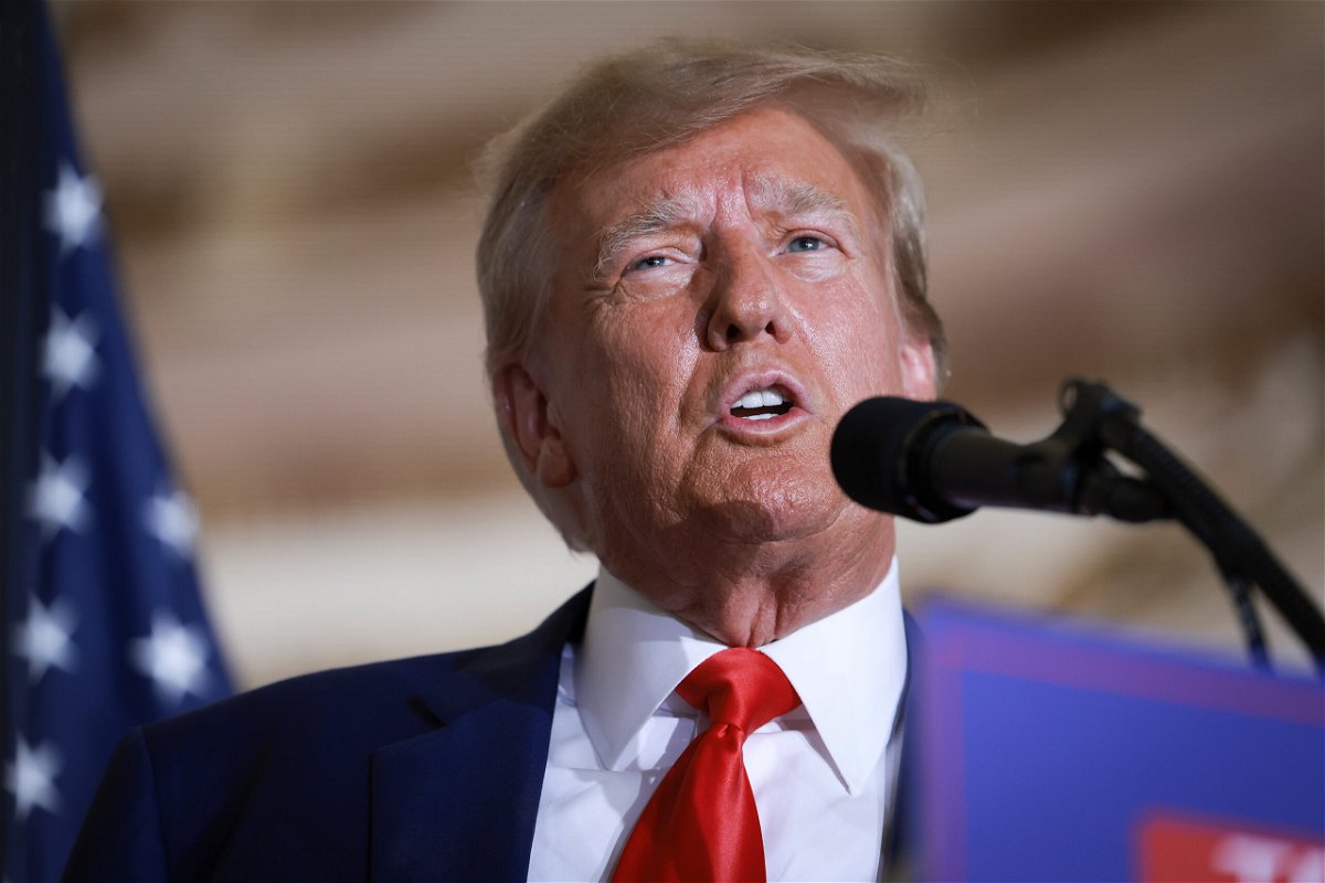 <i>Joe Raedle/Getty Images</i><br/>Former U.S. President Donald Trump speaks during an event at the Mar-a-Lago Club April 4