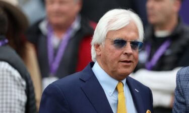 Trainer Bob Baffert looks on in the winners circle after his horse Corniche won the Breeders' Cup Juvenile at Del Mar Race Track in November 2021 in Del Mar