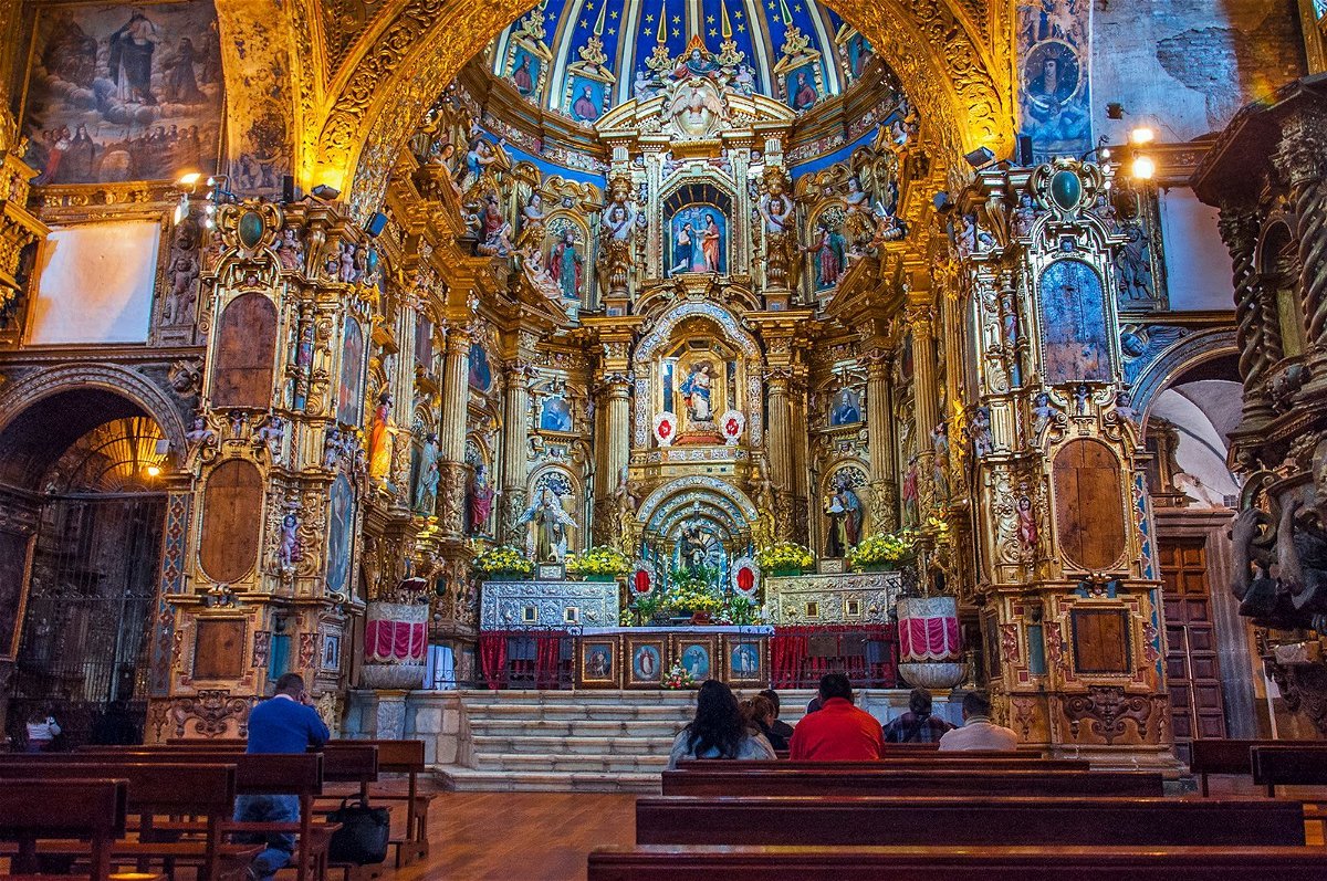 <i>Gabriel Perez/Moment RF/Getty Images</i><br/>Inside the Spanish colonial church of San Francisco in the city center of Quito.