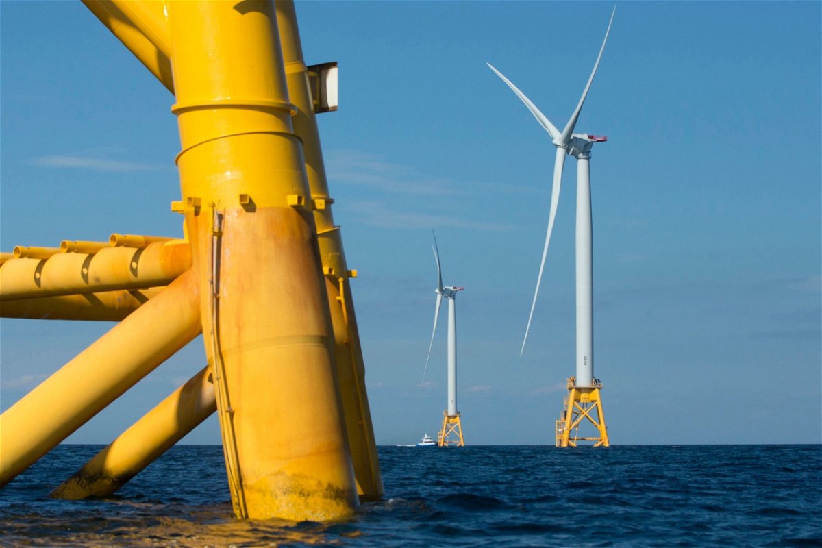 <i>Michael Dwyer/AP</i><br/>Three of the seven only offshore wind turbines in US waters at the Deepwater Wind project near Block Island
