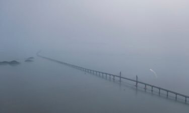 An aerial view of the world's longest cross-sea bridge