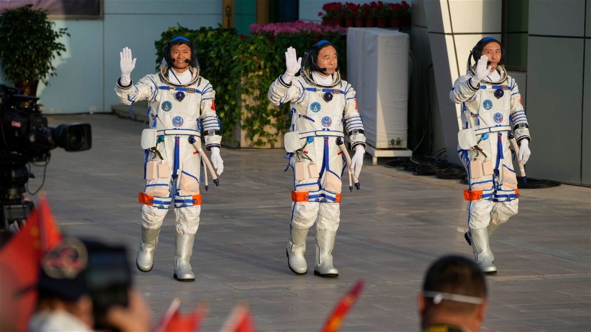 <i>Mark Schiefelbein/AP</i><br/>Chinese astronauts for the Shenzhou-16 mission