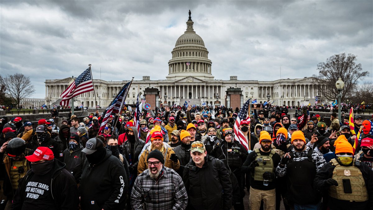 <i>Jon Cherry/Getty Images</i><br/>Pro-Trump protesters gather in front of the US Capitol Building on January 6