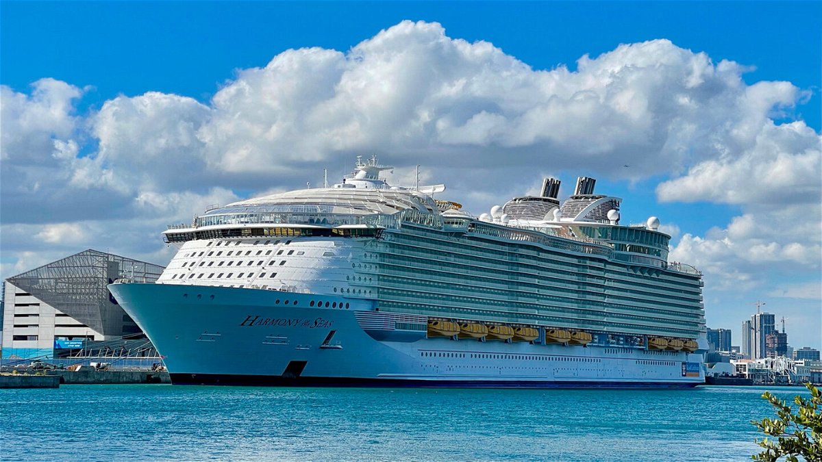 <i>Daniel Slim/AFP/Getty Images</i><br/>A man is charged after installing a hidden camera in a public bathroom on a Royal Caribbean ship. Pictured is Royal Caribbean's Harmony of the Seas ship in 2020.