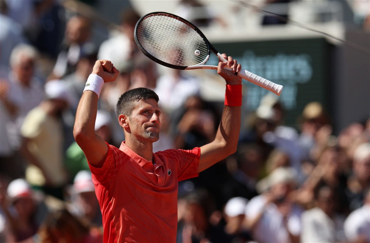 <i>Ian MacNicol/Getty Images</i><br/>Novak Djokovic of Serbia celebrates victory over Juan Pablo Varillas of Peru during their Fourth Round match on Day Eight of the 2023 French Open at Roland Garros on June 4 in Paris