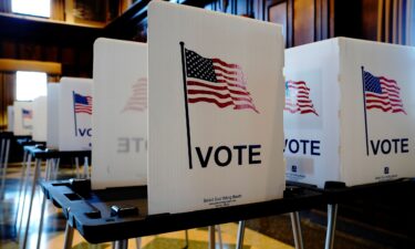 Unused privacy booths are seen at a voting site in Tripp Commons inside the Memorial Union building on the University of Wisconsin-Madison campus on Election Day in Madison