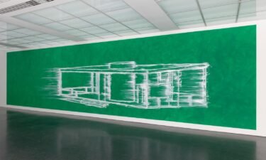 Simmons recreated this monumental chalk drawing of Philip Johnson's Glass House for the MCA Chicago's show