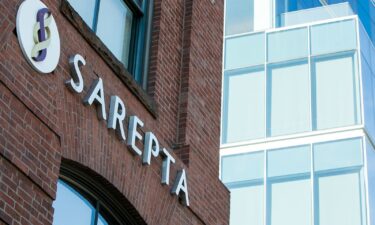 A logo sign outside of the headquarters of Sarepta Therapeutics