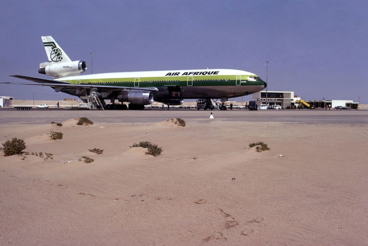 <i>Michel Renaudeau/Gamma-Rapho/Getty Images</i><br/>An Air Afrique plane is pictured in Mauritania in April 1973.