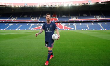 Messi is unveiled at PSG's Parc des Princes in August 2021.