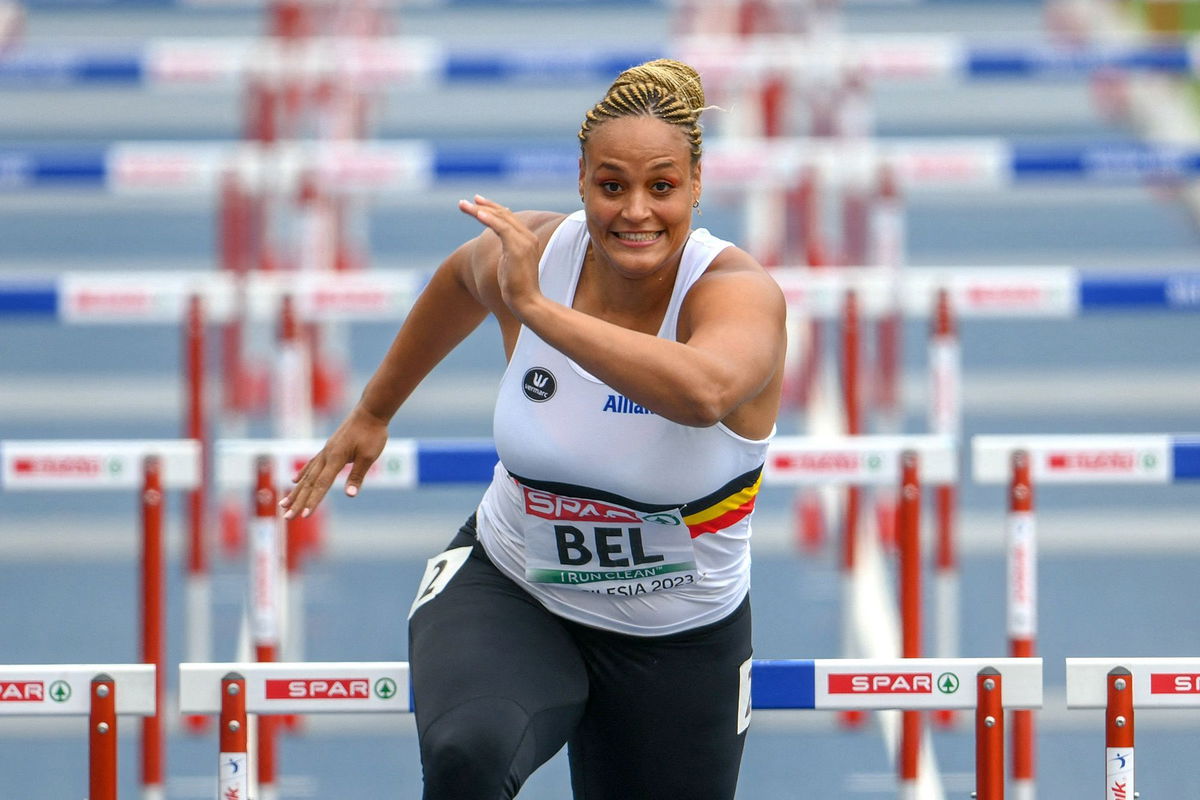 <i>Erik Van Leeuwen/AFP/BELGA MAG/Getty Images</i><br/>Boumkwo heads for the finish line in the 100-meter hurdles at the European Athletics Team Championships in Poland.