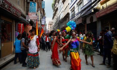 People take part in a pride parade in Kathmandu in 2017.