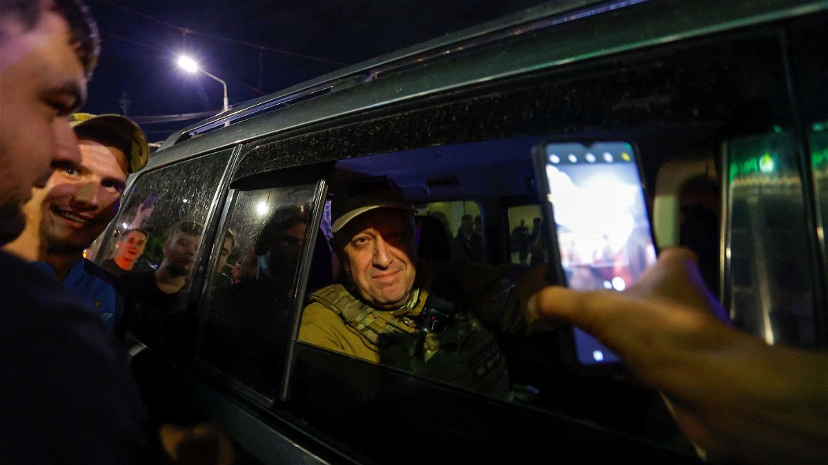 Wagner mercenary chief Yevgeny Prigozhin leaves the headquarters of the Southern Military District amid the group's pullout from the city of Rostov-on-Don