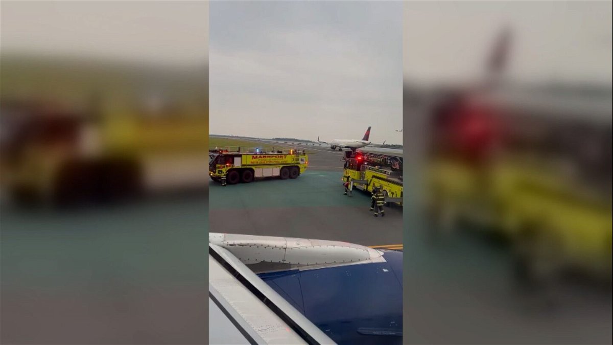 <i>Courtesy of Alex Wilson</i><br/>The wing of a United plane clipped the tail of a Delta plane Friday evening at Boston Logan International Airport