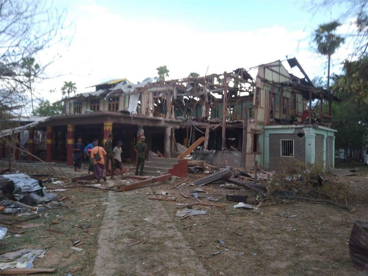 <i>From Zaw Htet/Facebook</i><br/>A monastery hit by the junta airstrike in Pale township