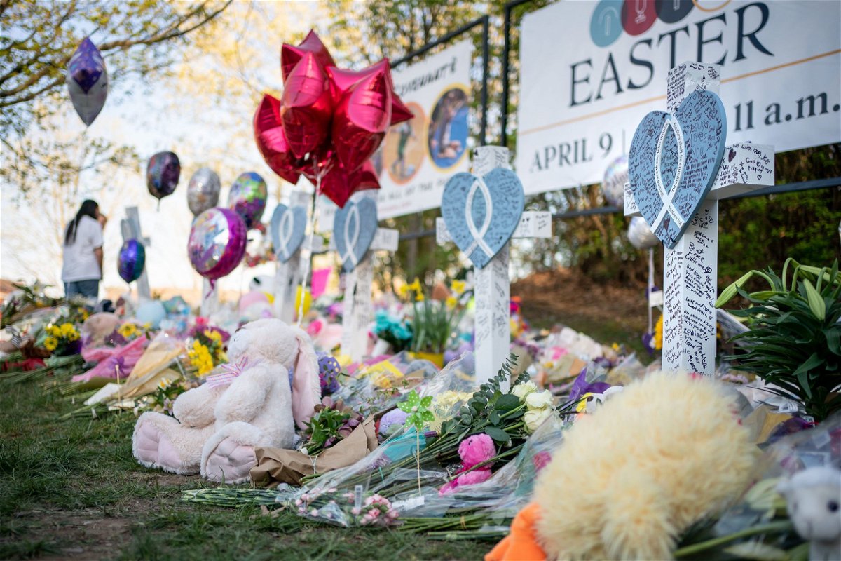 <i>Andrew Nelles/The Tennessean/USA Today Network</i><br/>Flowers and stuffed animals are left beside crosses at a memorial outside The Covenant School in Nashville