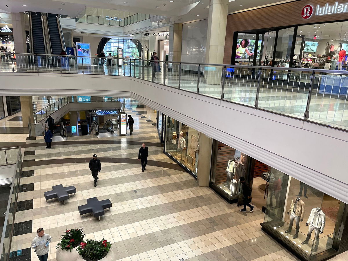 <i>Justin Sullivan/Getty Images</i><br/>Shoppers walk through the Westfield San Francisco Centre on April 13