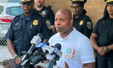 Milwaukee Mayor Cavalier Johnson speaks during a news conference outside the Milwaukee Police Department after a shooting left six teens injured after a Juneteenth celebration.