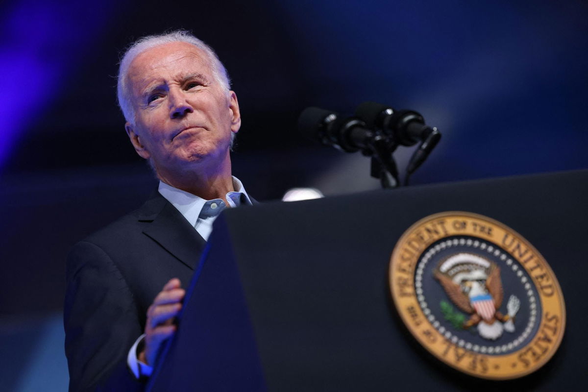 <i>Julia Nikhinson/AFP/Getty Images</i><br/>US President Joe Biden delivers remarks during a political rally hosted by union members