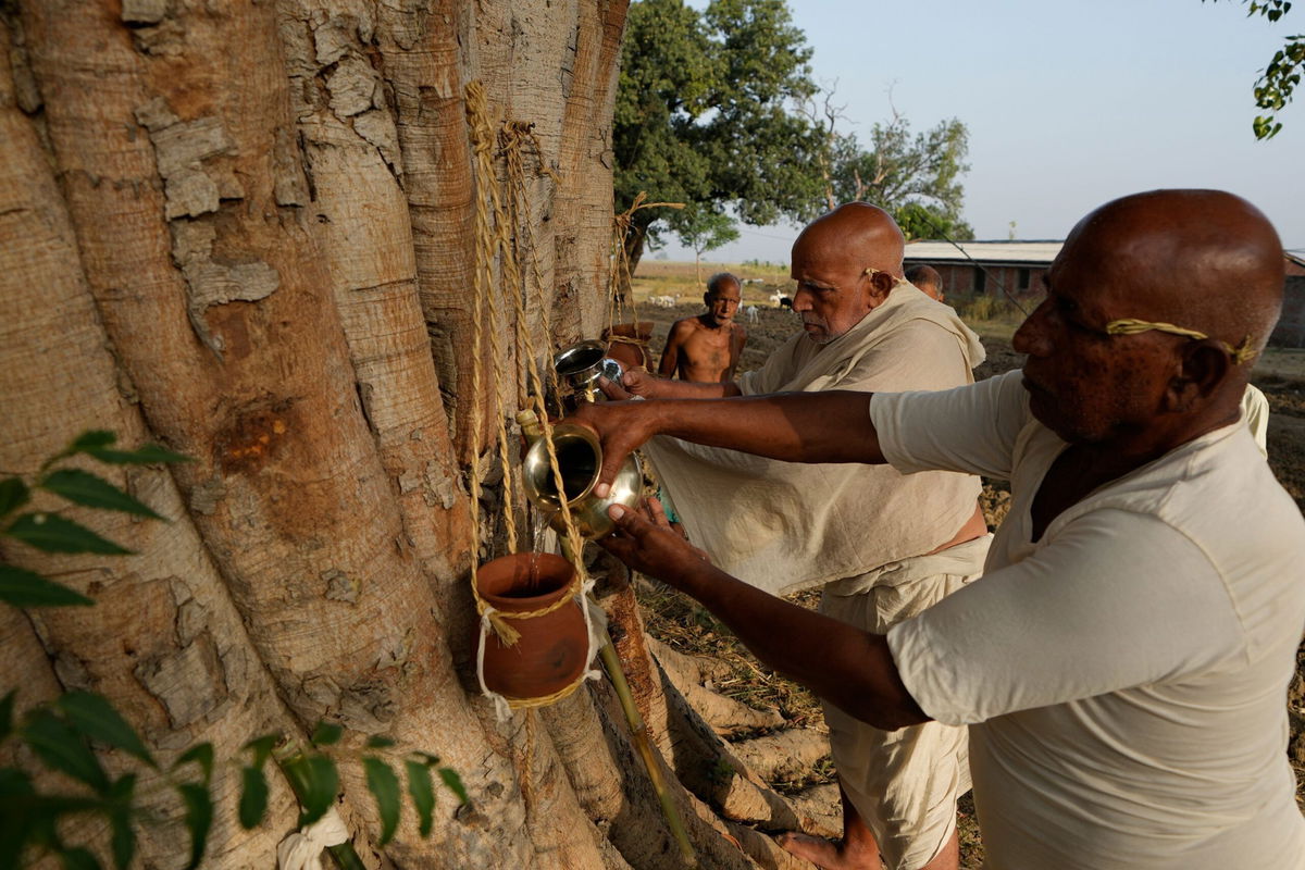 <i>Rajesh Kumar Singh/AP</i><br/>Relatives perform the last rites of three villagers who died due to heat-related ailments in Ballia district