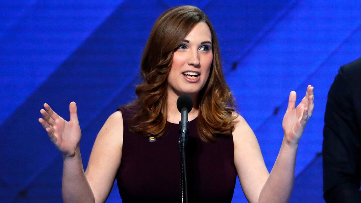 <i>J. Scott Applewhite/AP</i><br/>Sarah McBride speaks during the final day of the Democratic National Convention in Philadelphia on July 28