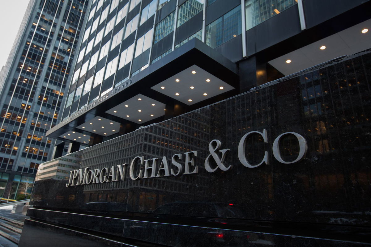 Signage is displayed outside a JPMorgan Chase & Co. office building in New York