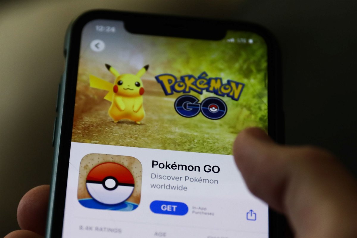 The Pokemon GO logo on the App Store is displayed on a phone screen in this illustration photo taken in Krakow
