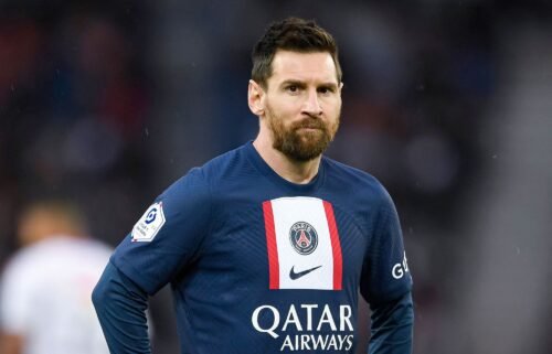 Lionel Messi looks on during the Ligue 1 match between Paris Saint-Germain and AC Ajaccio in May.