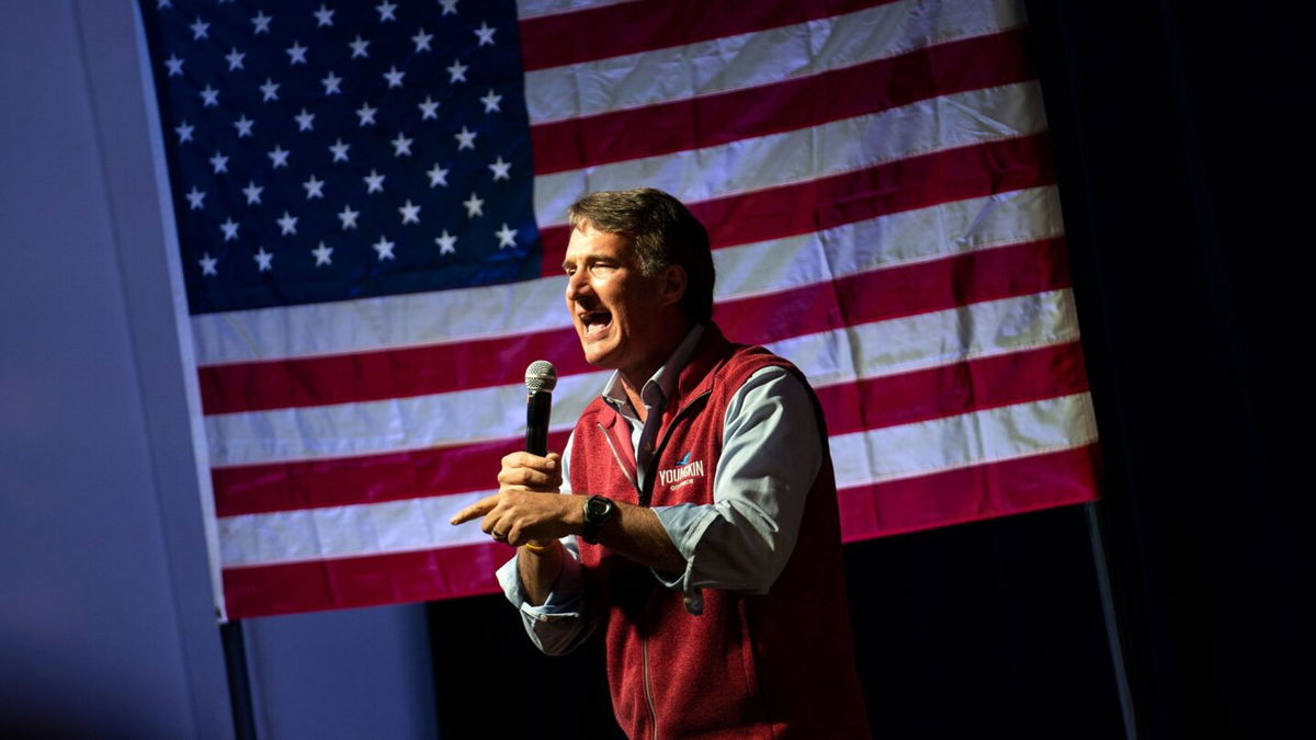 <i>Sarah Silbiger/Getty Images</i><br/>Virginia Governor Glenn Youngkin speaks during a rally for Yesli Vega