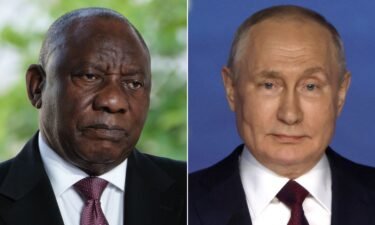 South African President Cyril Ramaphosa and Russian President Vladimir Putin are pictured in a split image.