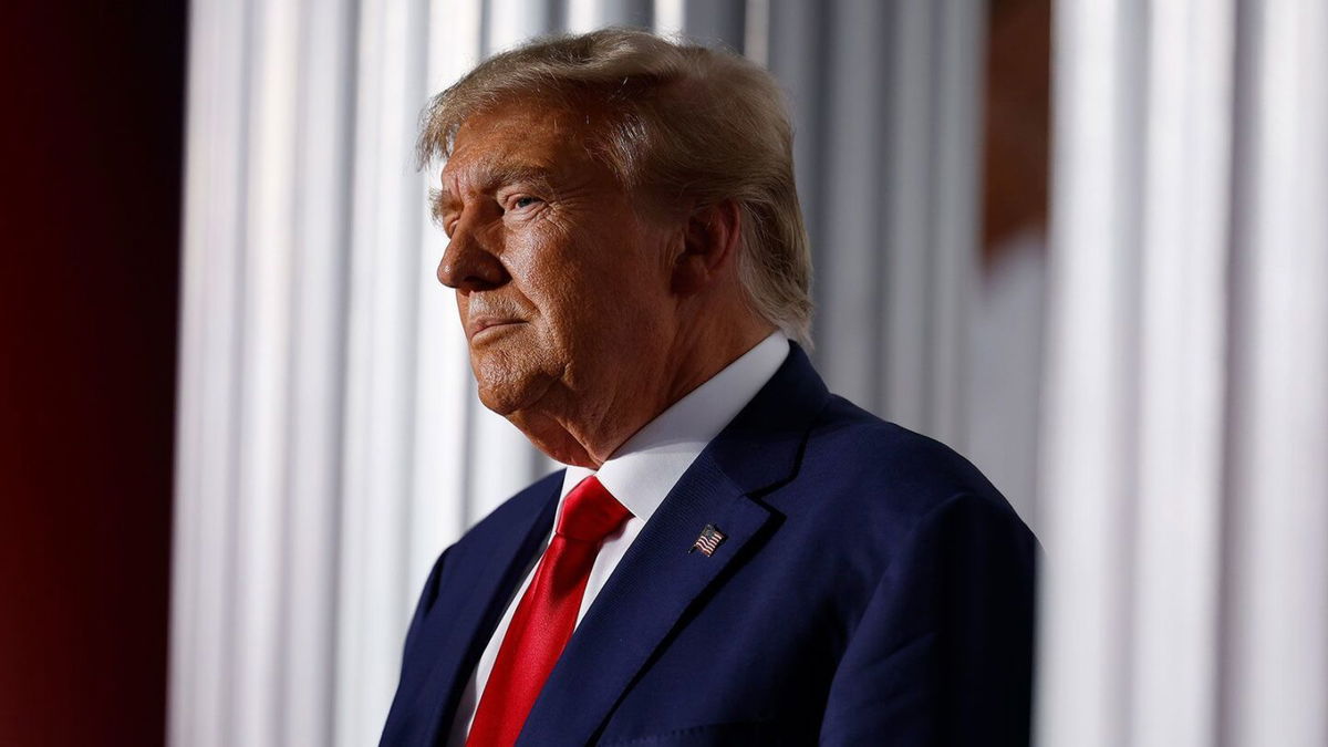 <i>Chip Somodevilla/Getty Images/FILE</i><br/>Former President Donald Trump delivers remarks outside the clubhouse at the Trump National Golf Club on June 13 in Bedminster