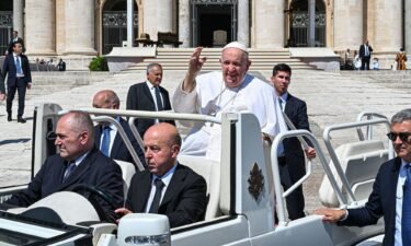 Pope Francis waves from the popemobile in St. Peter's Square in The Vatican on June 7
