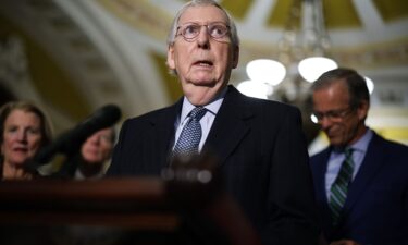 Senate Minority Leader Mitch McConnell talks to reporters following the weekly Senate Republican policy luncheon in the U.S. Capitol on February 14 in Washington