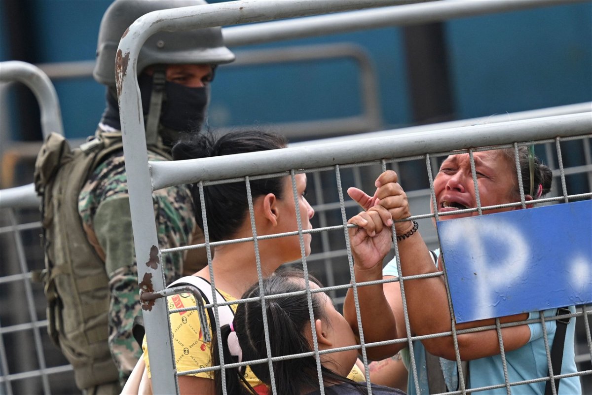 <i>Marcos Pin/AFP/Getty Images</i><br/>A woman cries outside outside the Guayas 1 prison a day after a fight between rival gangs left six inmates dead in Guayaquil