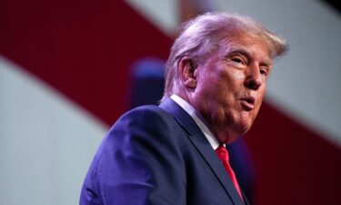 Republican presidential candidate former president Donald Trump speaks at the Republican Party of Iowa's 2023 Lincoln Dinner in Des Moines