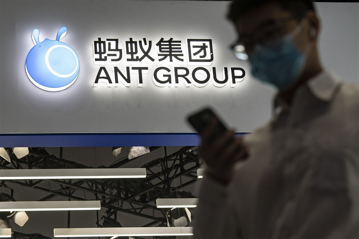 China fines Jack Ma’s Ant Group nearly $1 billion. An Ant Group booth is pictured here at the World Artificial Intelligence Conference in Shanghai