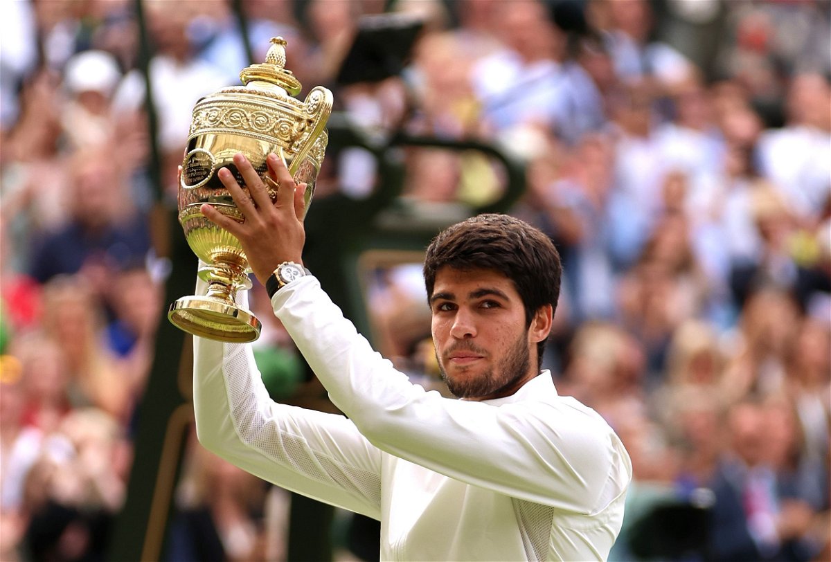 <i>Clive Brunskill/Getty Images</i><br/>Carlos Alcaraz is the first man to defeat Novak Djokovic on Centre Court since Andy Murray in 2013.