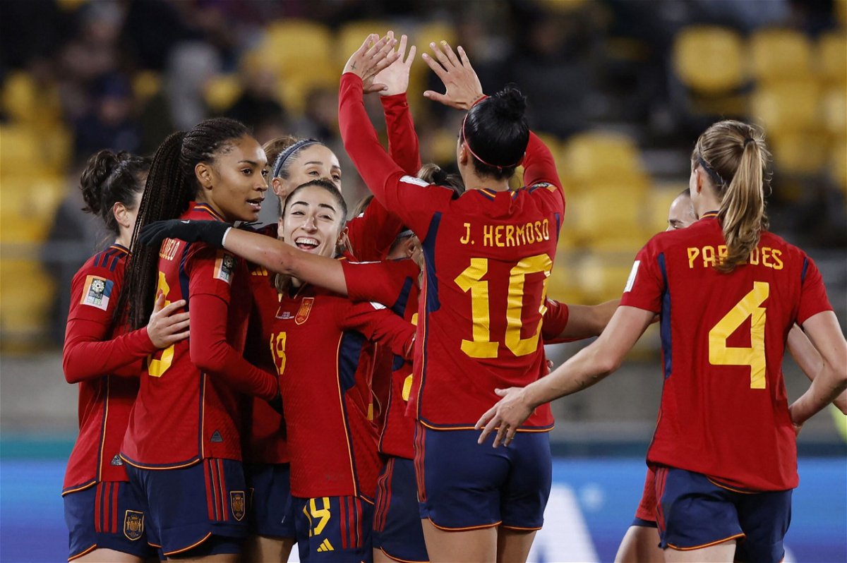 <i>Amanda Perobelli/Reuters</i><br/>Spain's Esther González celebrates scoring the team's third goal against Costa Rica.