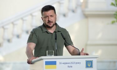 Ukrainian President Volodymyr Zelensky is seen here at a press conference in Kyiv on June 16.