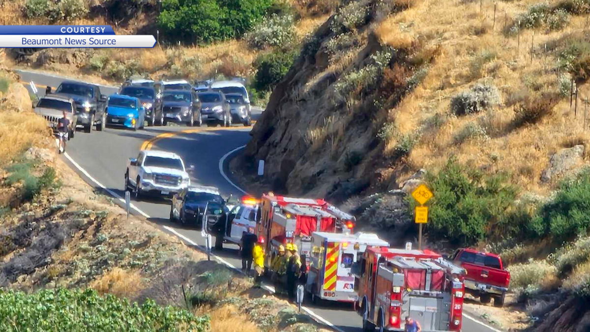 Cadillac plunges down hillside on Highway 243 seriously injuring